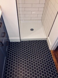 Bathroom Renovation, Hexagon Tile Floor, Subway Tiled Shower